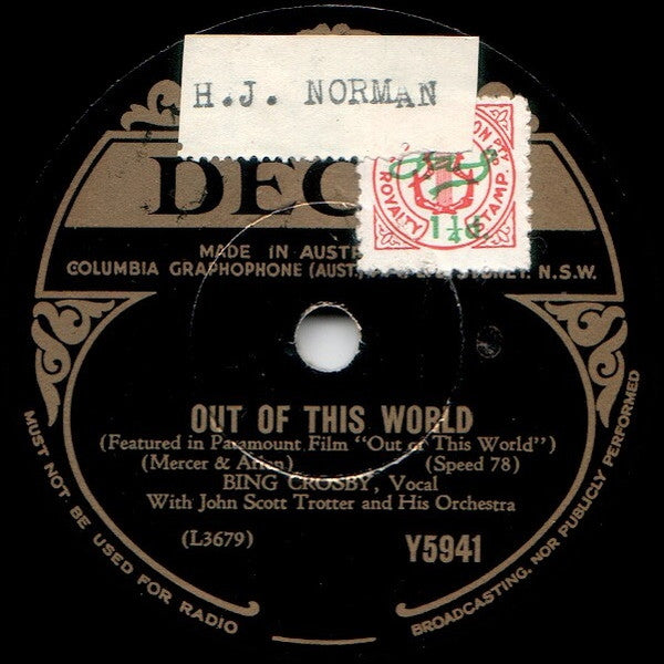 Bing Crosby : Out Of This World / June Comes Around Every Year (Shellac, 10")