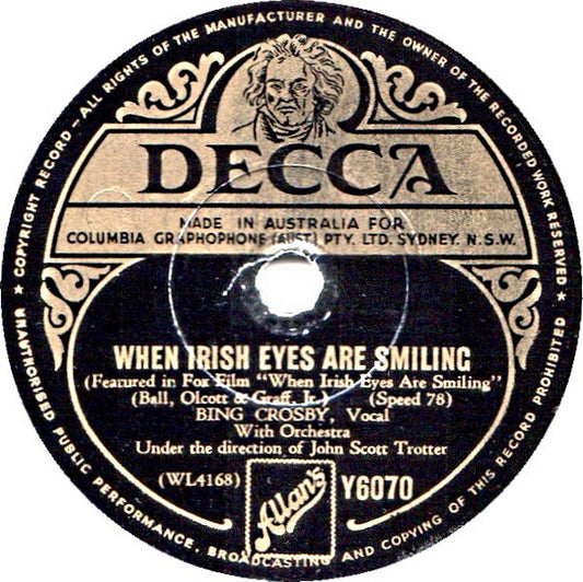 Bing Crosby : When Irish Eyes Are Smiling / It's The Same Old Shellelagh (Shellac, 10", RP)