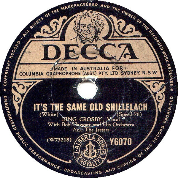 Bing Crosby : When Irish Eyes Are Smiling / It's The Same Old Shellelagh (Shellac, 10", RP)