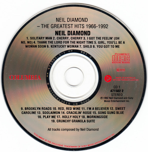 Neil Diamond : The Greatest Hits 1966-1992 (2xCD, Comp)