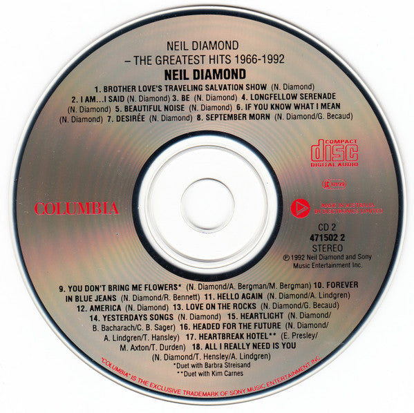 Neil Diamond : The Greatest Hits 1966-1992 (2xCD, Comp)