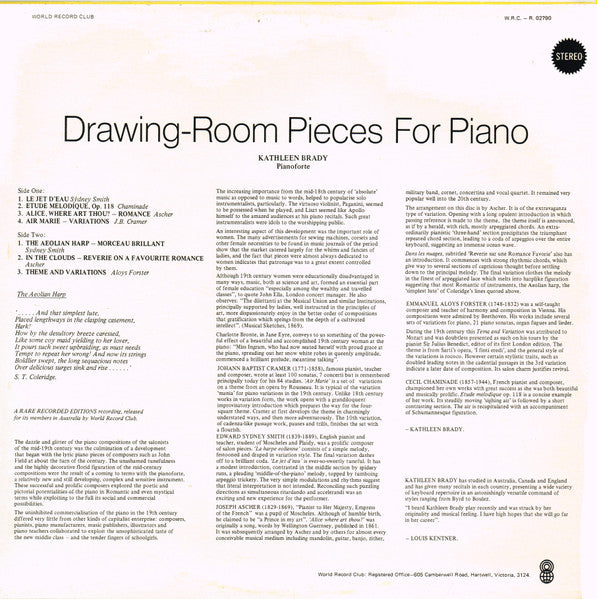 Kathleen Brady : Drawing-Room Pieces For Piano (LP, Album, Club, RE)