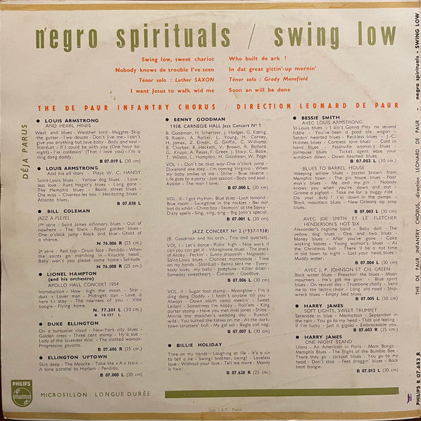 The De Paur Infantry Chorus* / Direction Leonard De Paur : Negro Spirituals / Swing Low  (10", Album, Mono)