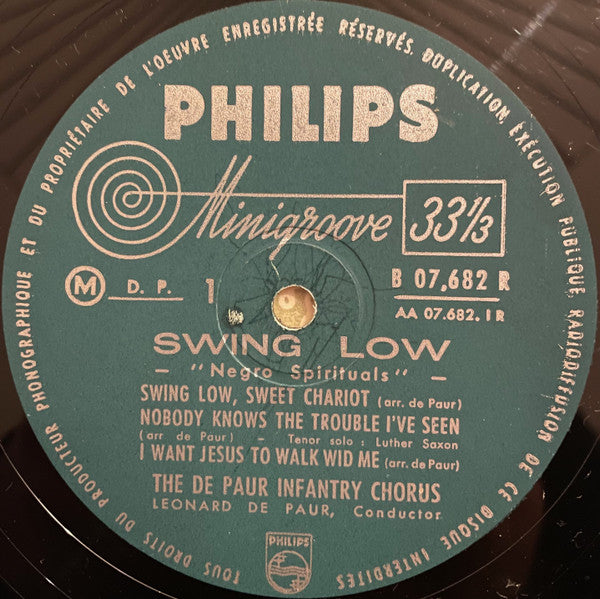 The De Paur Infantry Chorus* / Direction Leonard De Paur : Negro Spirituals / Swing Low  (10", Album, Mono)