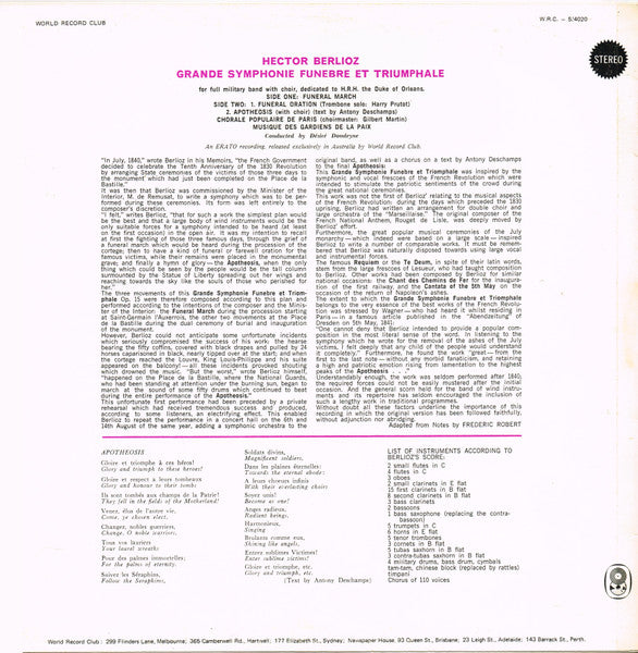 Hector Berlioz • Conducted By Désiré Dondeyne : Grande Symphonie Funèbre Et Triomphale (LP, Album, Club, RE)