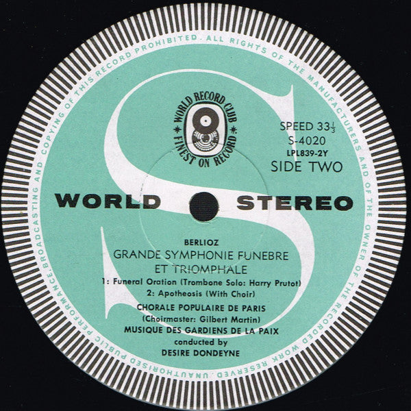 Hector Berlioz • Conducted By Désiré Dondeyne : Grande Symphonie Funèbre Et Triomphale (LP, Album, Club, RE)