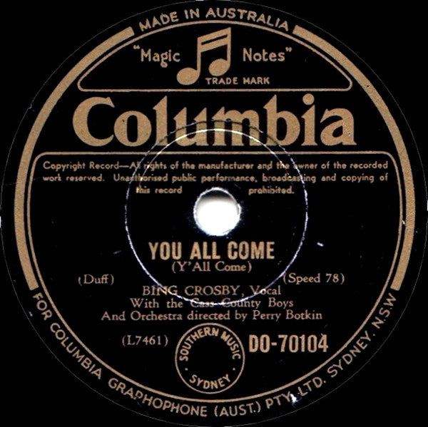 Bing Crosby With The Cass County Boys / Bing Crosby With The Jud Conlon Rhythmaires : Y'all Come / Changing Partners (Shellac, 10")