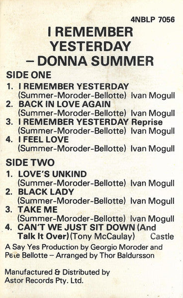 Donna Summer : I Remember Yesterday (Cass, Album)