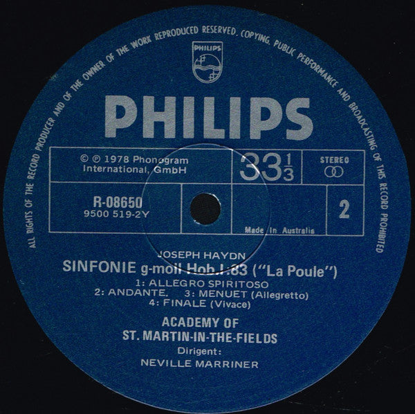 Haydn*, Academy Of St. Martin-In-The-Fields*, Neville Marriner* : Haydn Symphonies - No. 82 "The Bear" - No. 83 "The Hen" (LP, Album, Club)