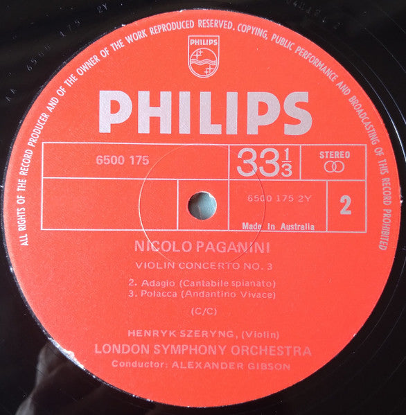 Niccolò Paganini - Henryk Szeryng, London Symphony Orchestra, Alexander Gibson : Concerto Per Violino N. 3 (LP, Gat)