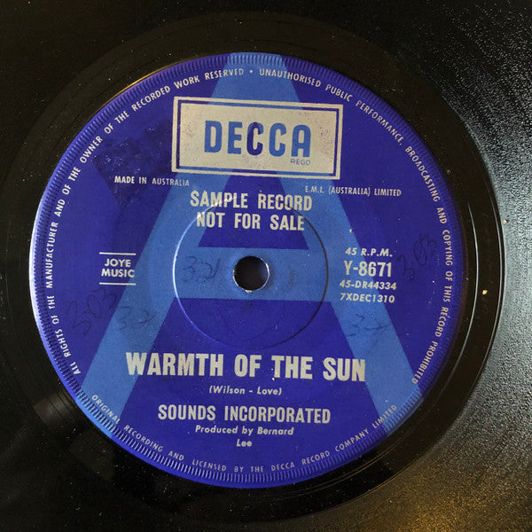 Sounds Incorporated : Warmth Of The Sun / Apollo (7", Single, Promo)
