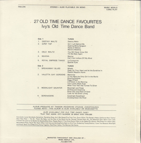Ivy's Old Time Dance Band : 27 Old Time Dance Favourites (LP, Album)