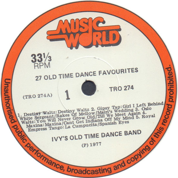 Ivy's Old Time Dance Band : 27 Old Time Dance Favourites (LP, Album)