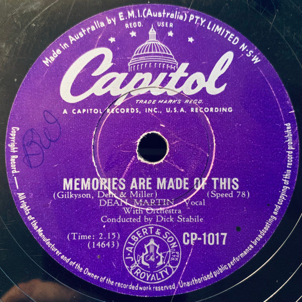 Dean Martin : Memories Are Made Of This / Change Of Heart (Shellac, 10")