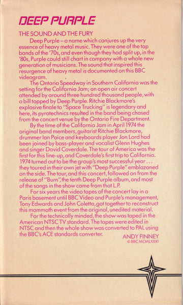 Deep Purple : Rock Flashback, California Jam April 6th 1974 (VHS, PAL)