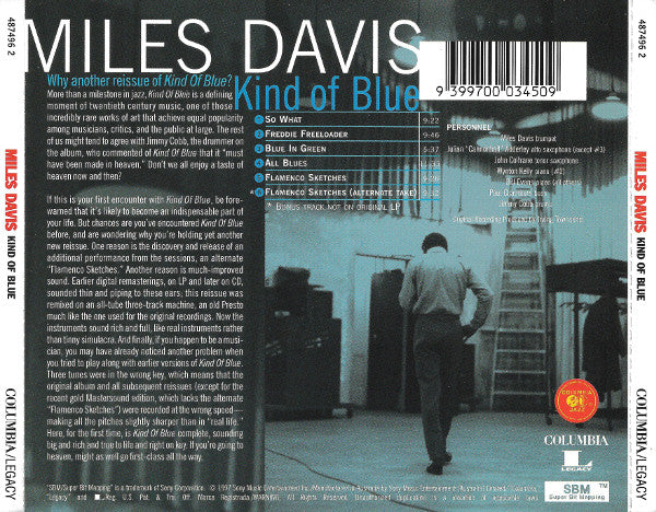 Miles Davis : Kind Of Blue (CD, Album, RE, RM)