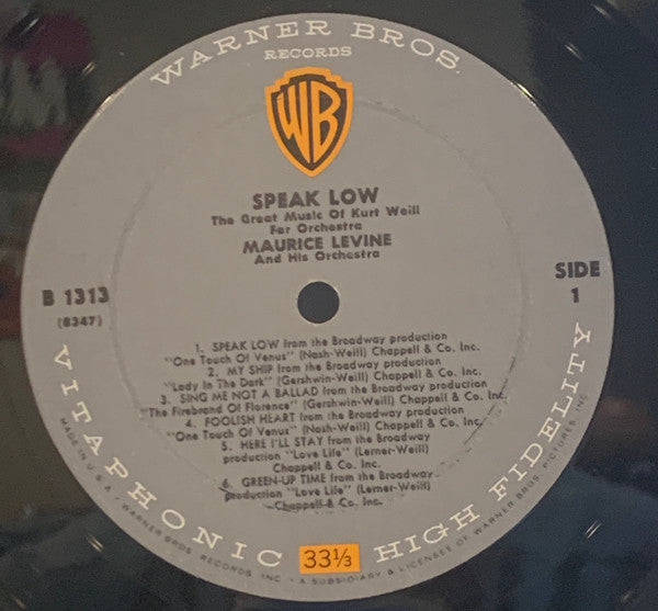 Kurt Weill and The Warner Brothers Orchestra Conducted By Maurice Levine : Speak Low, The Great Music Of Kurt Weill For Orchestra (LP, Mono)