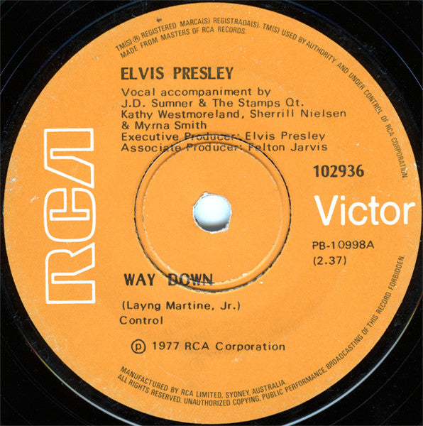 Elvis Presley : Way Down (7", Single)