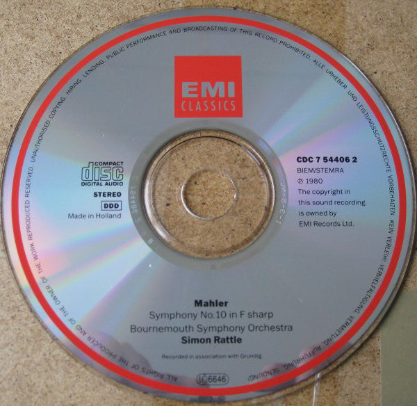 Mahler* - Bournemouth Symphony Orchestra, Simon Rattle* : Symphonie No.10 (CD, Album, RE)