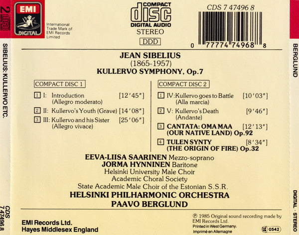 Jean Sibelius : Kullervo - The Origin Of Fire - Our Native Land (2xCD, Album)