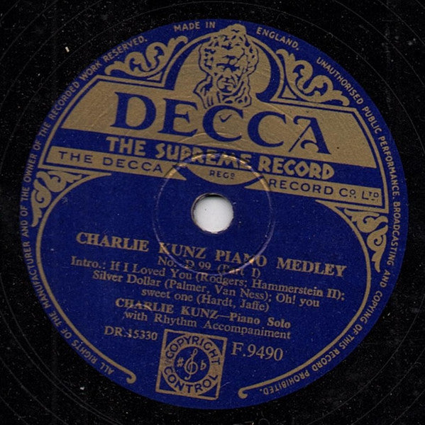 Charlie Kunz : Charlie Kunz Piano Medley No. D.99 (Shellac, 10")