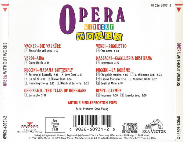 Arthur Fiedler, Boston Pops Orchestra : Opera Without Words (CD, Comp, RP)