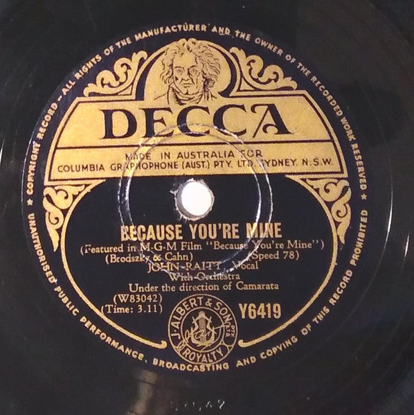 John Raitt : The Song The Angels Sing/Because You're Mine (Shellac, 10", Single)