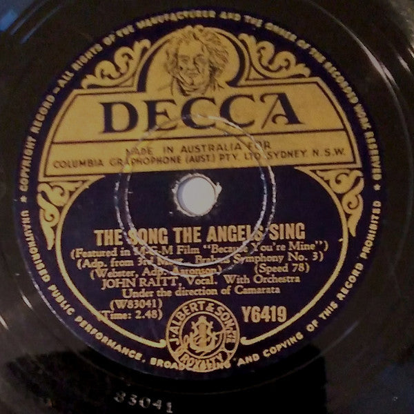 John Raitt : The Song The Angels Sing/Because You're Mine (Shellac, 10", Single)