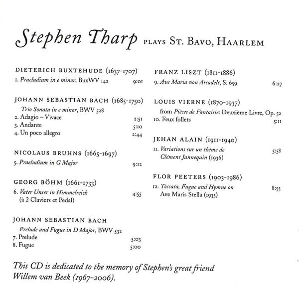 Stephen Tharp : Stephen Tharp Plays St. Bavo, Haarlem (CD, Album)