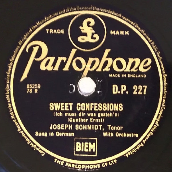 Joseph Schmidt : Ik Hou Van Holland / Sweet Confessions (Shellac, 10")