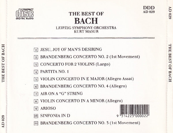 Johann Sebastian Bach  -  Leipzig Symphony Orchestra, Kurt Masur : The Best Of Bach (CD)