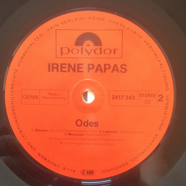 Irene Papas : Odes (LP, Album)