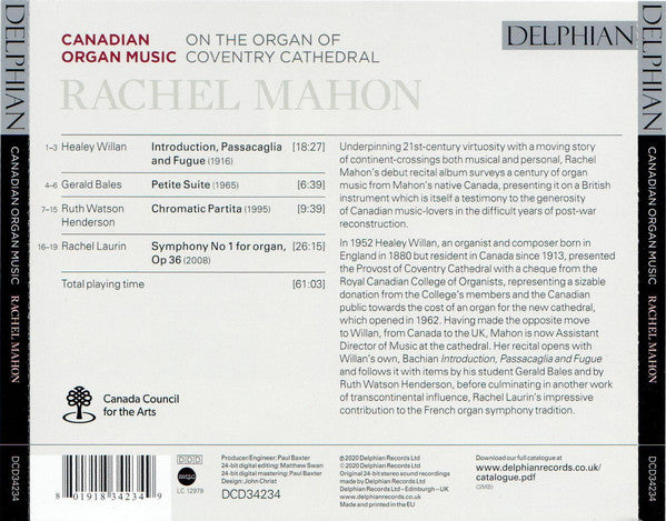 Rachel Mahon : Canadian Organ Music On The Organ Of Coventry Cathedral (CD, Album)