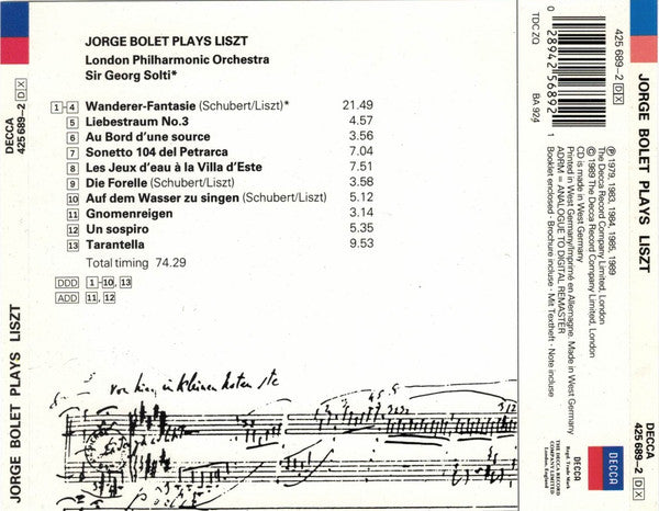 Liszt*, Jorge Bolet : Jorge Bolet Plays Liszt (CD, Comp, RM)
