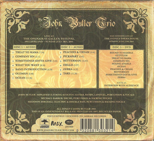 The John Butler Trio : Live At St. Gallen OpenAir Music Festival (2xCD, Album + DVD-V, PAL + Ltd)