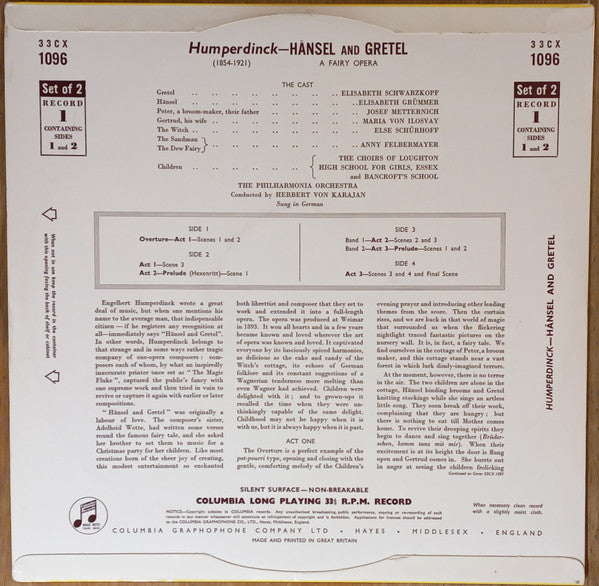 Humperdinck* - The Philharmonia Orchestra*, Herbert von Karajan : Hänsel And Gretel (2xLP, Album, Mono)