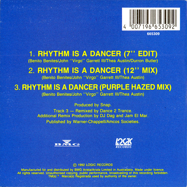 Snap! : Rhythm Is A Dancer (CD, Maxi, Car)