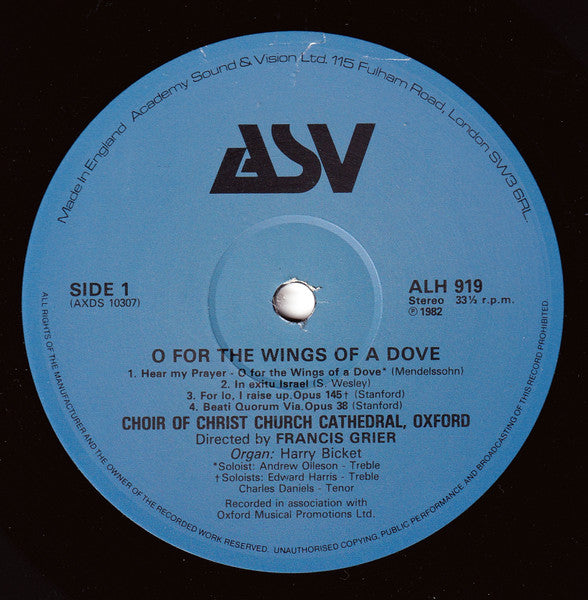 The Choir Of Christ Church Cathedral : O For The Wings Of A Dove (LP)