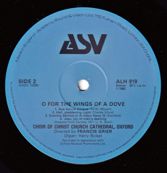 The Choir Of Christ Church Cathedral : O For The Wings Of A Dove (LP)