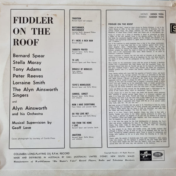 Bernard Spear With The Alyn Ainsworth Orchestra : Fiddler On The Roof (LP, Album)