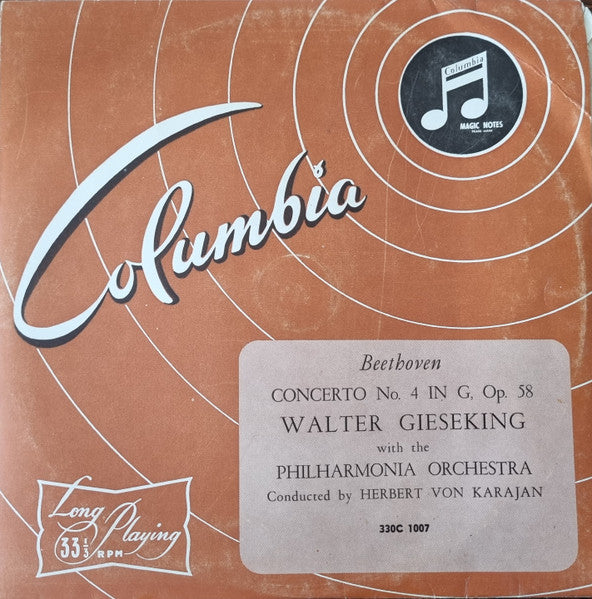 Beethoven*, Walter Gieseking, Herbert von Karajan, The Philharmonia Orchestra* : Concerto No. 4 In G Major, Op. 58 (10", Mono)