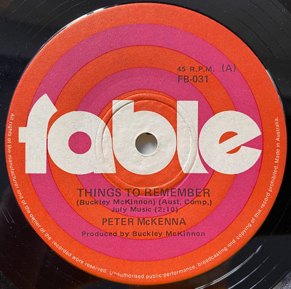Peter McKenna : Things To Remember / Lady Oh Lady (7", Single, Pic)