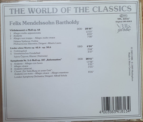 Felix Mendelssohn-Bartholdy - Helena Spitkova*, Philharmonia Slavonica Dirigent: Alberto Lizzio, Sylvia Capova, London Symphony Orchestra (2) Dirigent: Alfred Scholz : Violinkonzert E-Moll Op. 64 / Lieder Ohne Worte Op. 62 - 30 / Symphonie Nr. 5 D-Moll Op. 107 "Reformation" (CD, Comp)