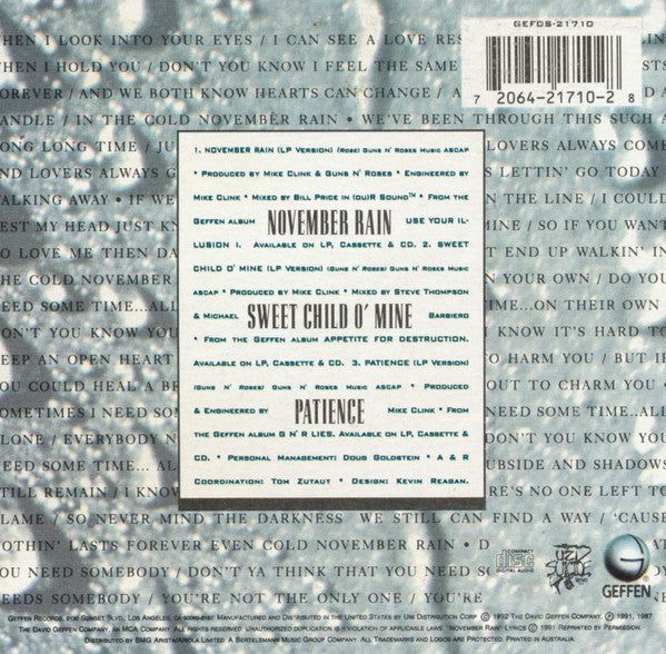 Guns N' Roses : November Rain (CD, Maxi)