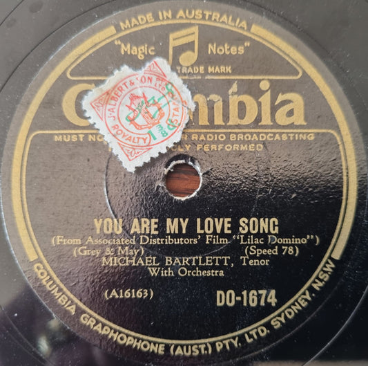 Michael Bartlett (2) : You Are My Love Song / My Heart Will Be Dancing (Shellac, 10")