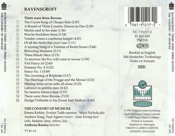 The Consort Of Musicke : There Were Three Ravens: Songs, Rounds and Catches by Thomas Ravenscroft (CD, Album)