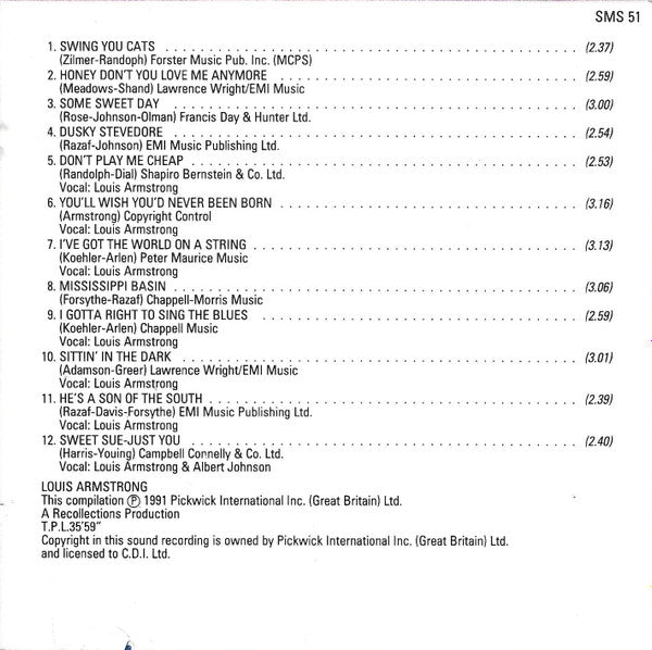 Louis Armstrong & His Orchestra* : Swing You Cats (CD, Comp)