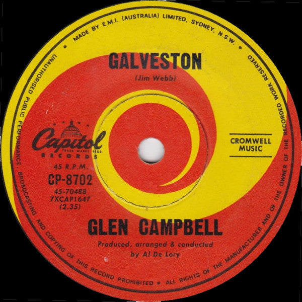 Glen Campbell : Galveston (7", Single, Lab)