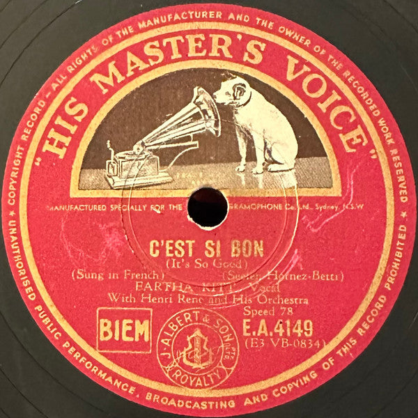Eartha Kitt With Henri Rene And His Orchestra* : C'est Si Bon (It's So Good) / African Lullaby (Shellac, 10", RE)