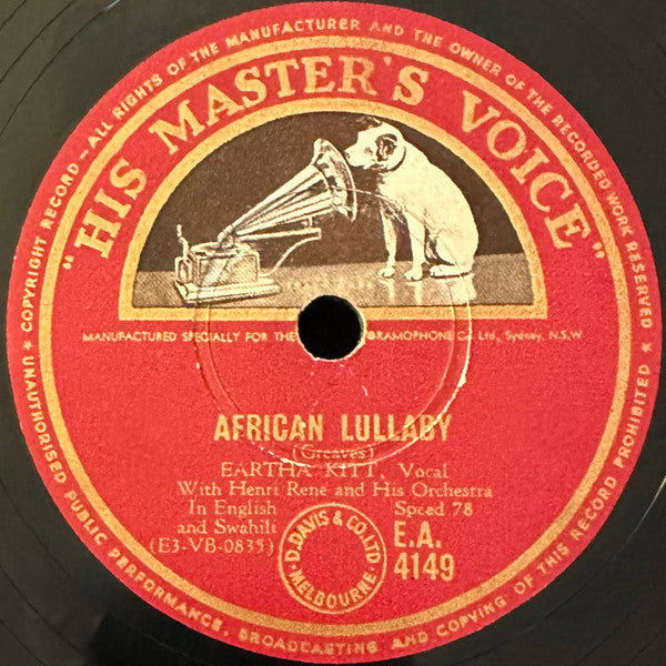 Eartha Kitt With Henri Rene And His Orchestra* : C'est Si Bon (It's So Good) / African Lullaby (Shellac, 10", RE)